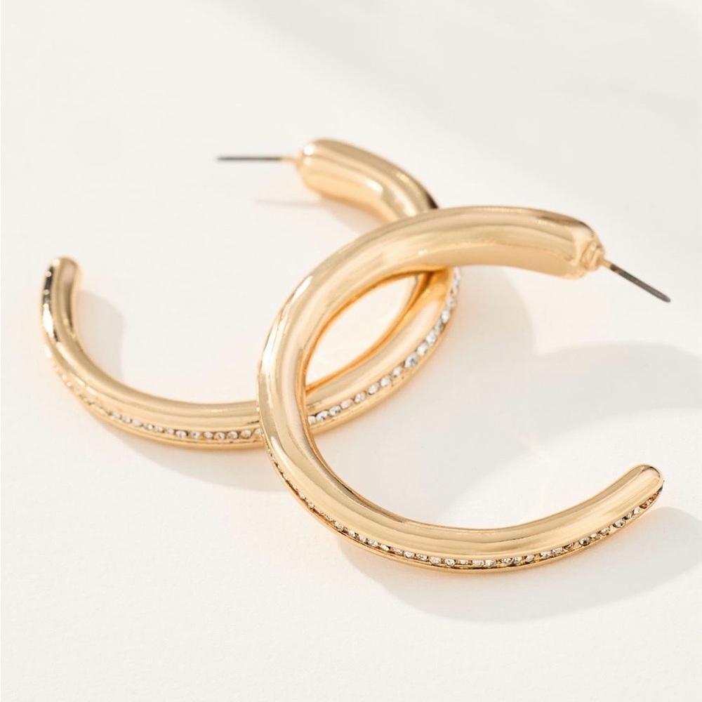 Anthropologie Classic Crystal Gold Hoop Earrings